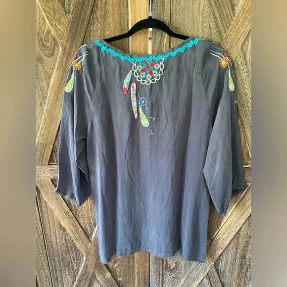 Size Small Johnny Was Dream Catcher Silky Embroidered Tunic 3/4 Sleeve - Picture 6 of 9